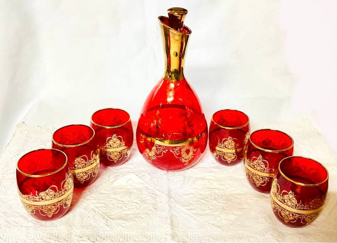 ベネチアングラス　金彩　デキャンター　グラス6個　セット