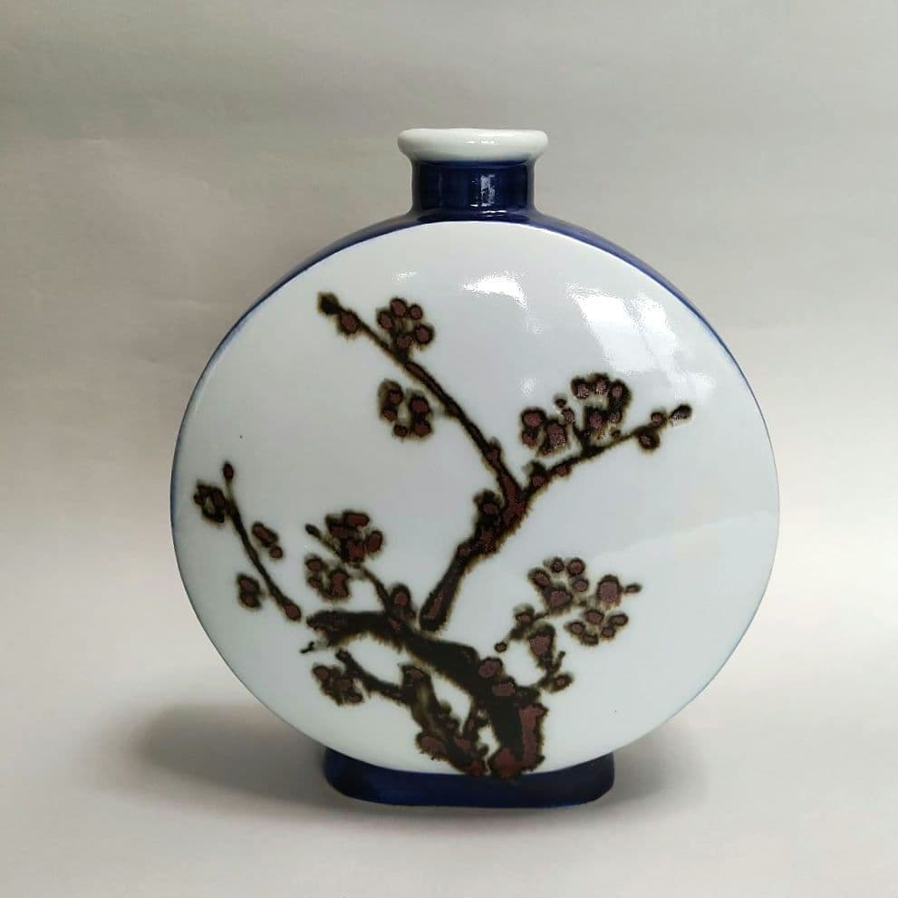 安東五　鉄砂梅竹文扁壺　李朝　高麗　白磁