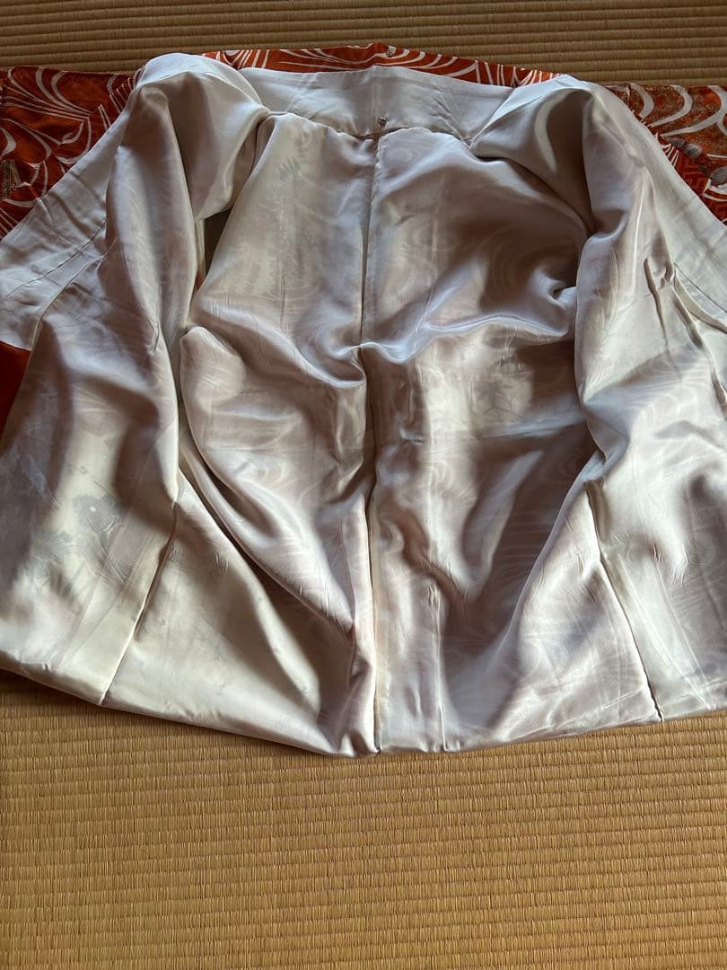 振袖 オレンジ 波模様 花柄　金