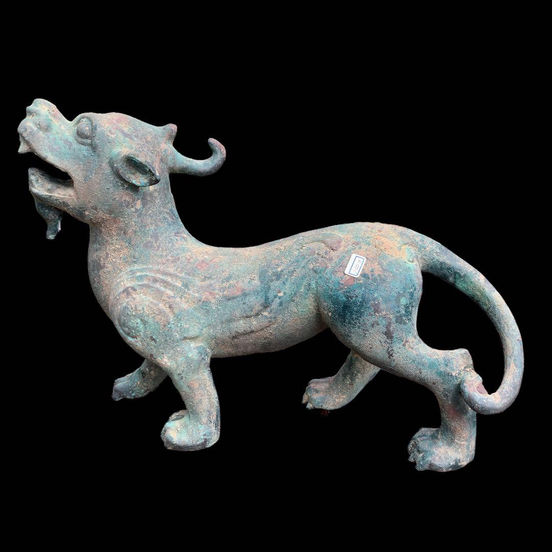 青銅器 獅子　一角獣　長尾獣　中国古玩 漢時代　犠動　置物　骨董
