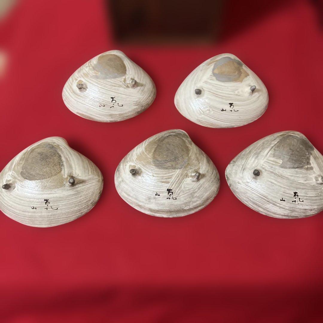 懐石道具【乾山 造】「三十六歌仙 蛤型小皿」図替わり皿五点 共箱付