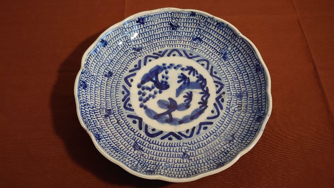 古伊万里　伊万里　染付　古染付　蛸唐草　唐草文　江戸期　蔵出し　中皿　１客