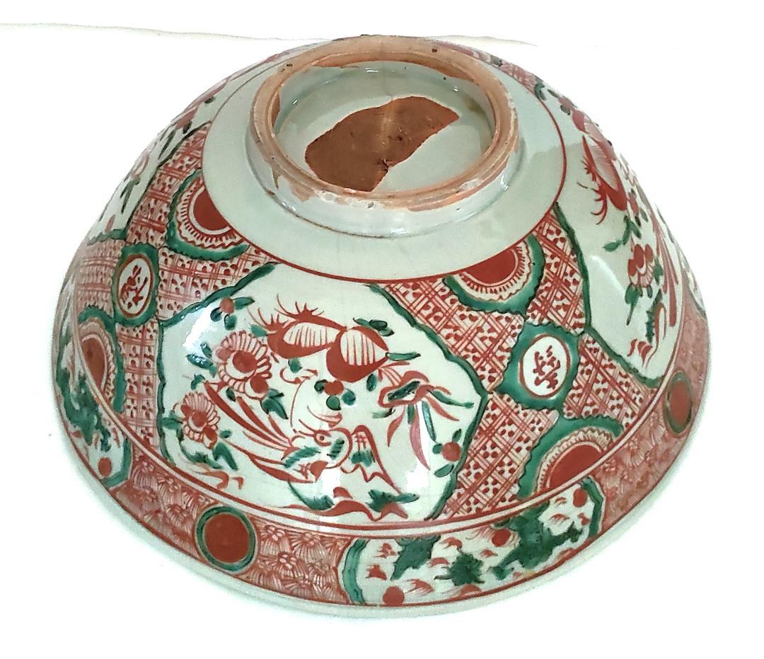 陶器 大深鉢 赤絵 福・壽・禄 Ab-168