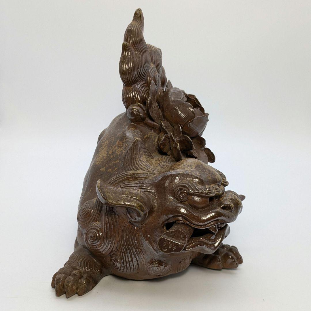 木村長十郎友敬 備前焼 牡丹獅子 置物 魔除け 厄除け 細工物 インテリア 陶彫