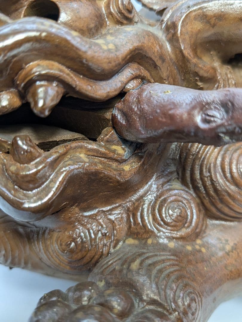 木村長十郎友敬 備前焼 牡丹獅子 置物 魔除け 厄除け 細工物 インテリア 陶彫