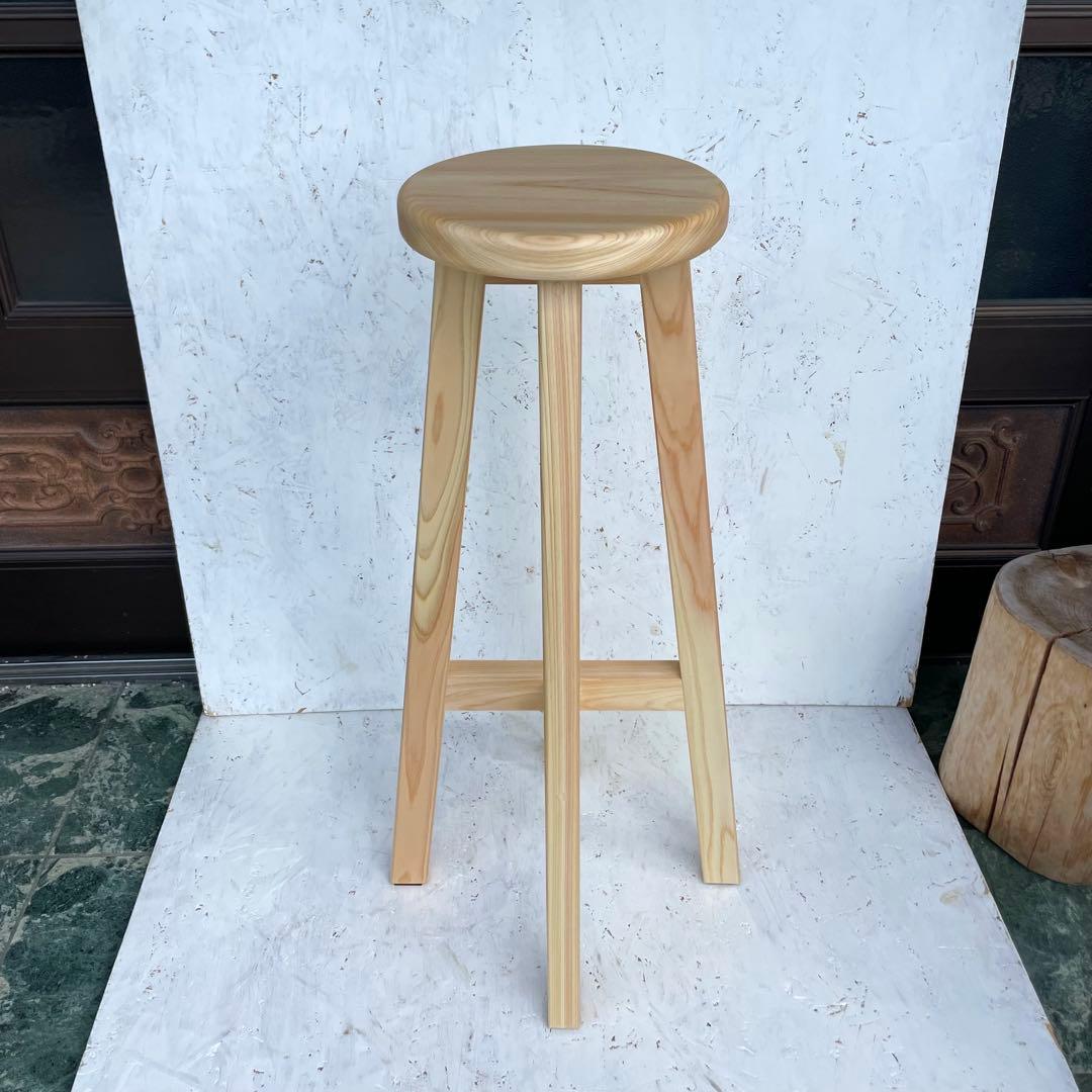 Tatsuya　3脚のうち2脚　国産ひのき　カウンターチェアー　丸椅子