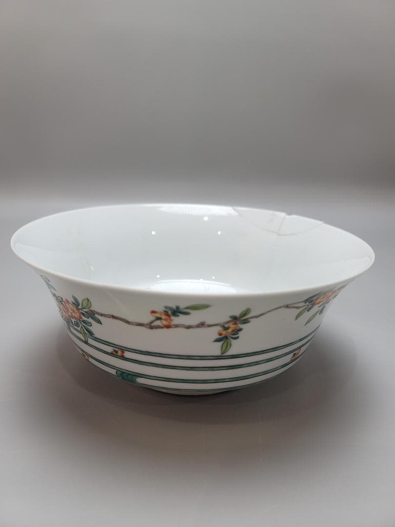 中国 色絵 桜模様 鉢 康熙年製 茶道具 修理あり