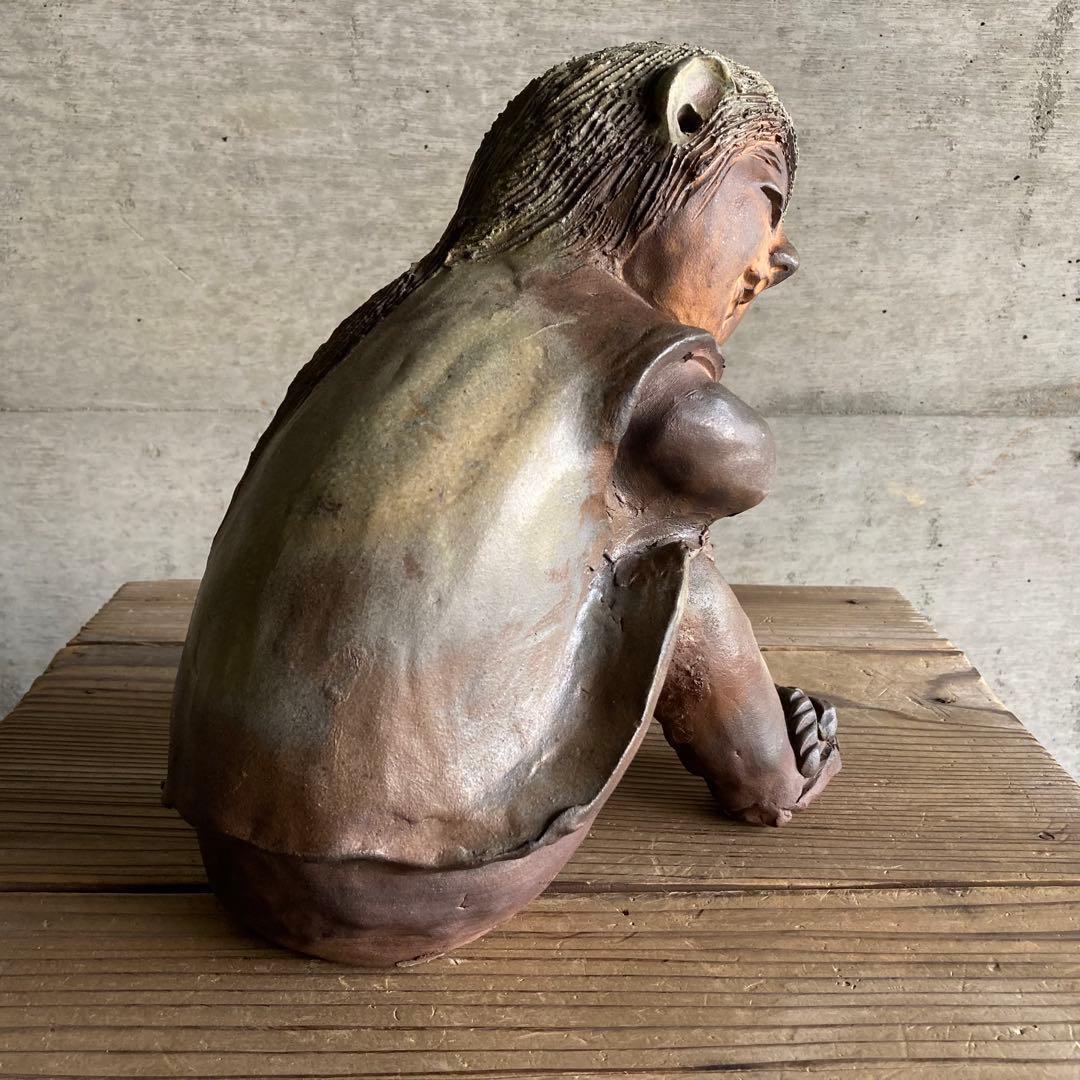 わらべ 童子 子供 像 陶器 彫刻 置物 工芸品 陶芸 和風 オブジェ レトロ