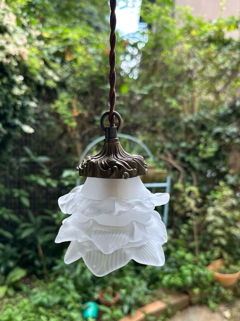 1920年代 フランス アンティーク アプリカシオン 可愛い薔薇のアトリエランプ