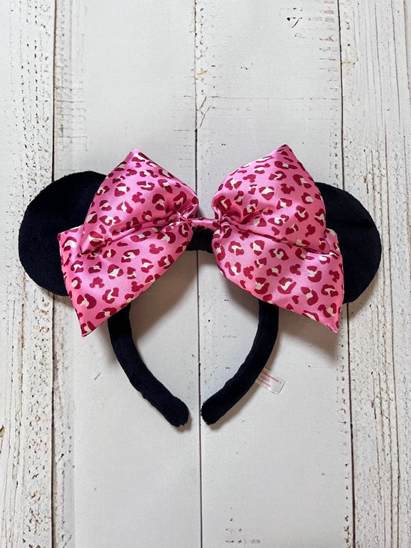 ミニー カチューシャ ヒョウ柄 リボン付き ピンク