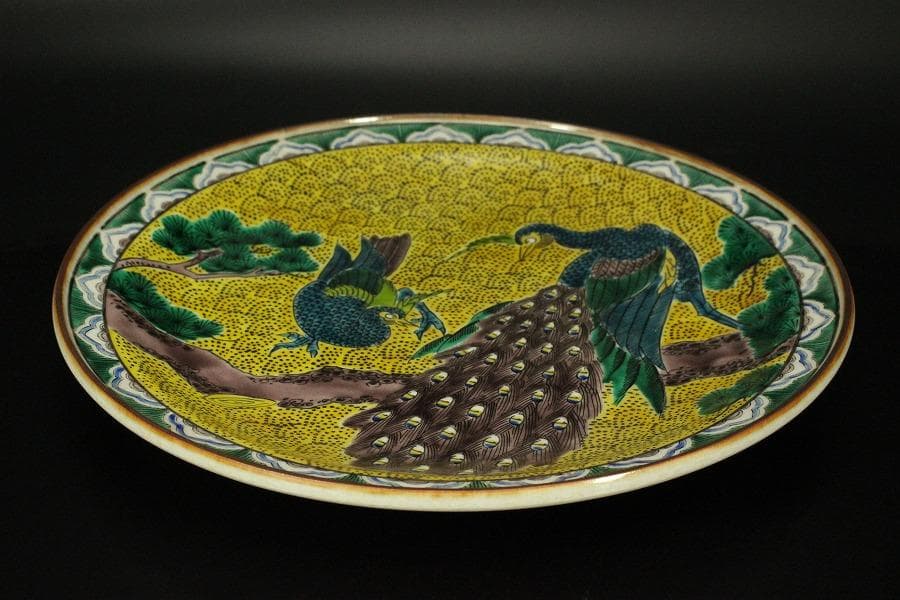 九谷 青手 松鳥紋 盤 φ31㎝ 長右衛門 644