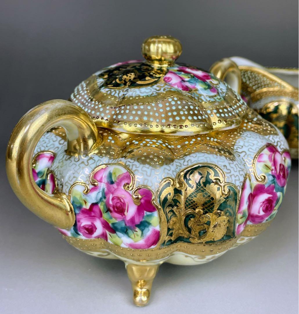 【専用】オールドノリタケ 薔薇紋 ビード盛り シュガーボウル クリーマー