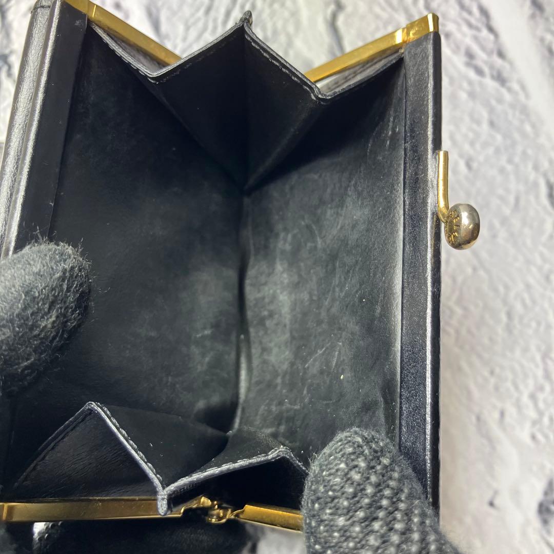 セリーヌ✨がま口 黒マカダム PVC レザー 本革 三つ折り財布
