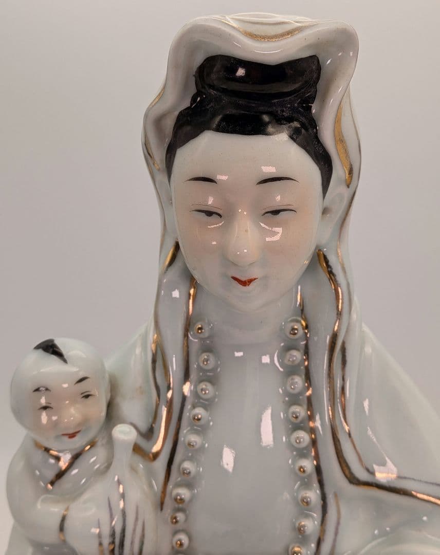 中国九江人形 子安観音菩薩像 観世音菩薩 龍上観音 仏教 仏像 景徳鎮