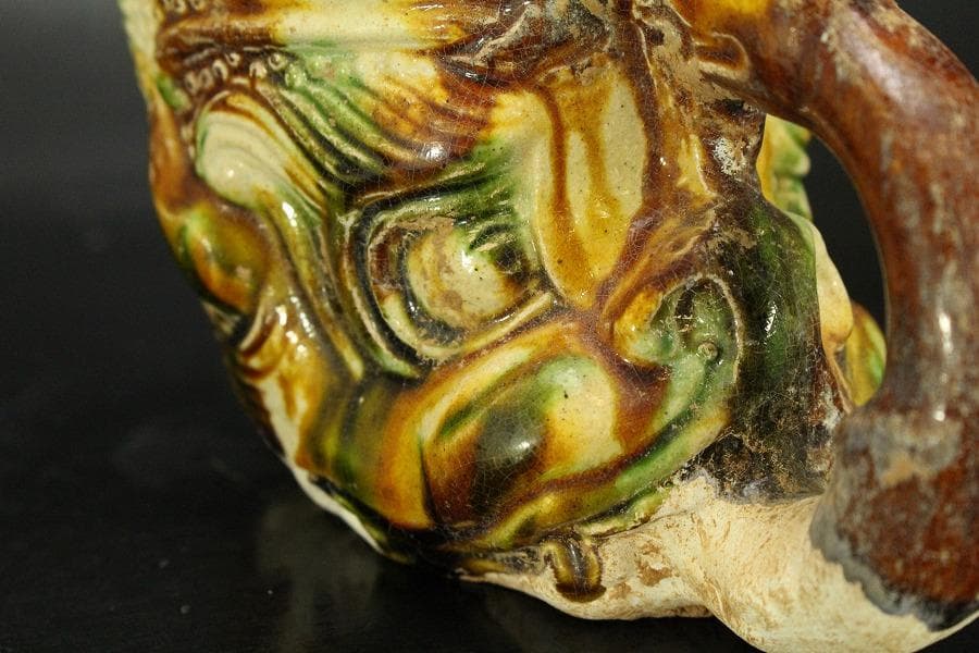 中国美術 唐三彩 獣面 杯 14cmx8cm(LC246)