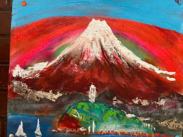 幻想絵画、空飛ぶ画家糸川裕志の富士山曼荼羅の一点、F6号油絵