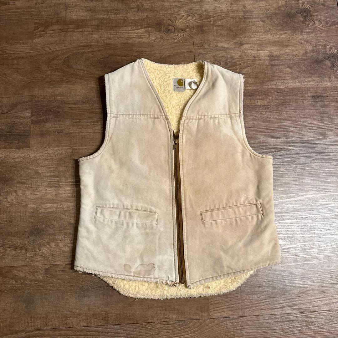 90s USA製 カーハート ダックベスト 雰囲気抜群 アイボリー ベージュ