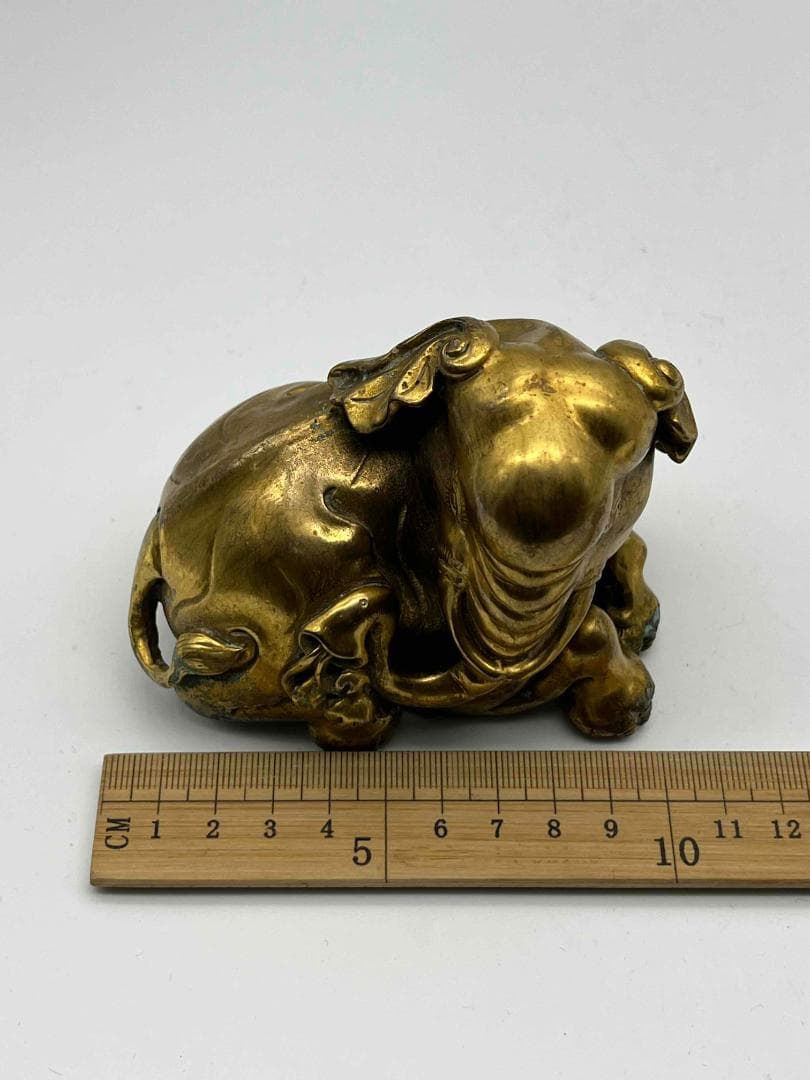 清時代　金銅象雕 鎮紙 文鎮　銅塗金　細密細工　神獣　蒐集家放出(F-80)