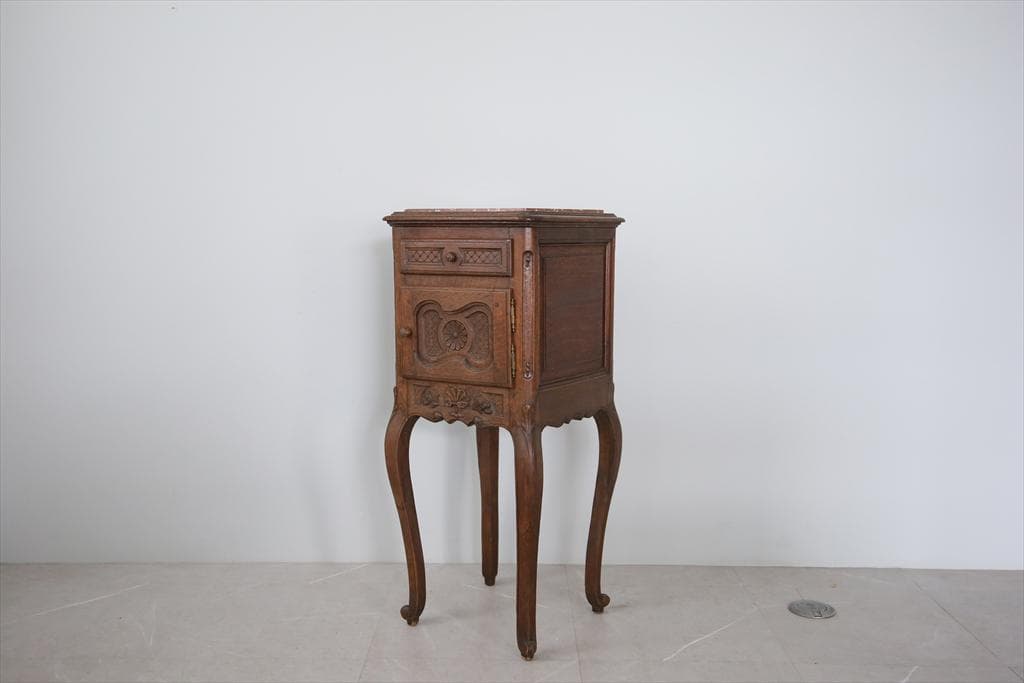 フランスアンティーク大理石キャビネット/ナイトテーブル机/飾り棚(82-132)