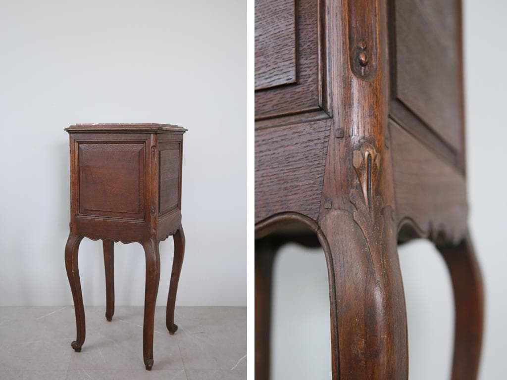 フランスアンティーク大理石キャビネット/ナイトテーブル机/飾り棚(82-132)