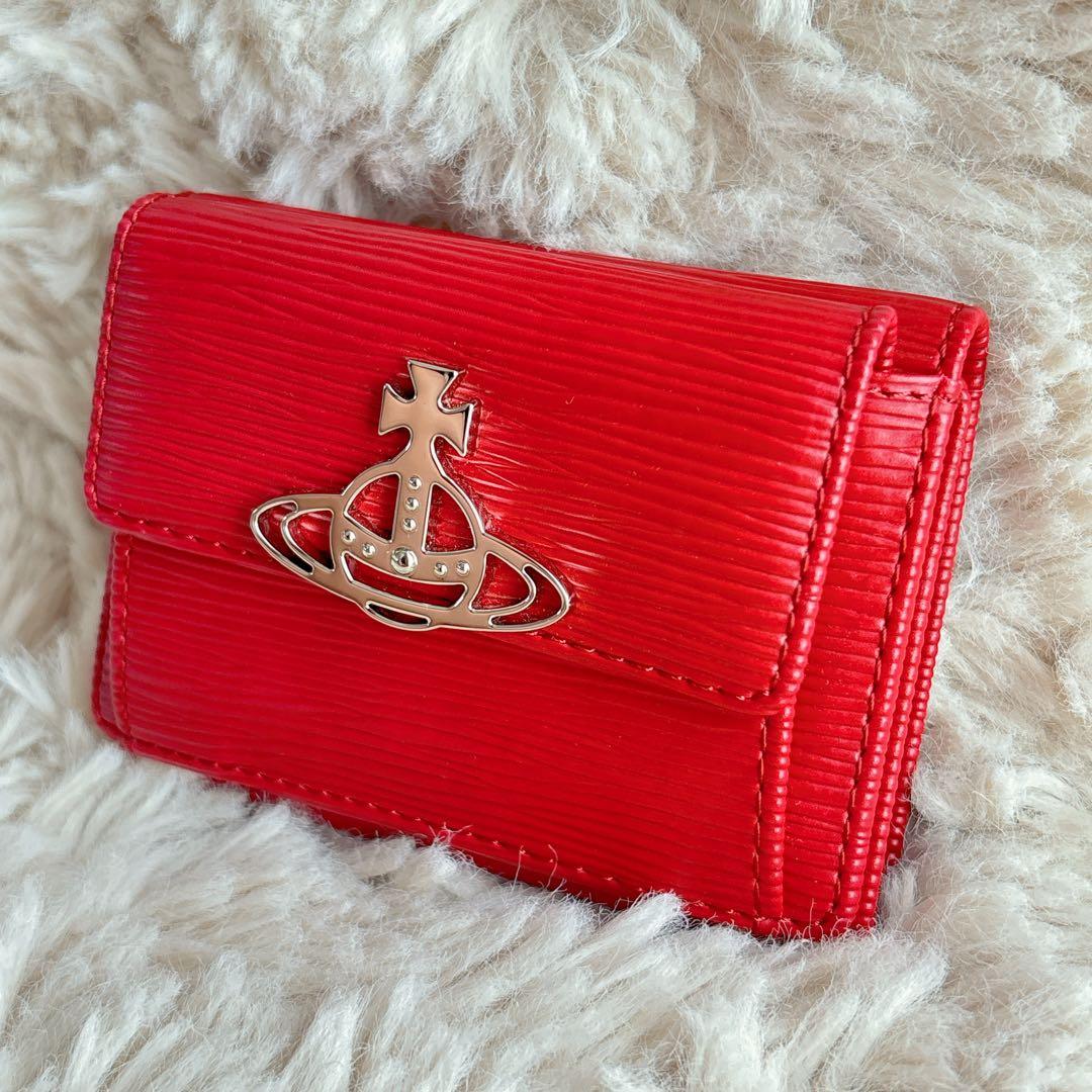 ヴィヴィアンウエストウッド 財布 三つ折り レッド オーブ ミニ財布 赤 レザー