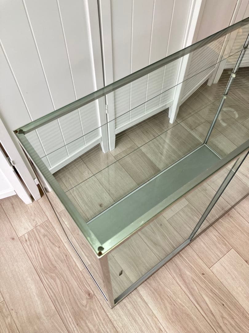 NISSIN アルミ 昭和レトロ ガラスショーケース 2段 ディスプレイ