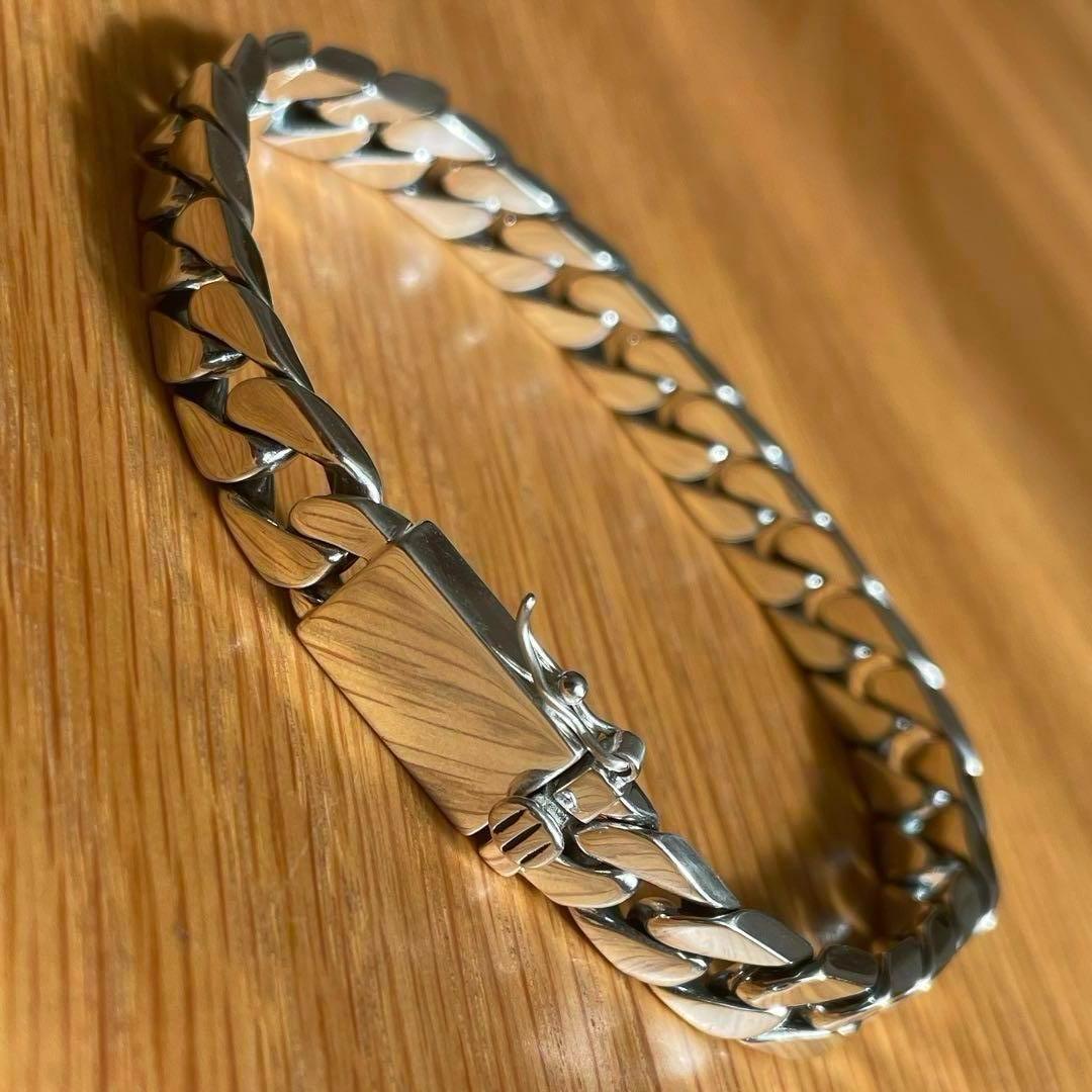 シルバー925鑑定済 喜平チェーンブレスレット キューバン8mm×20cm