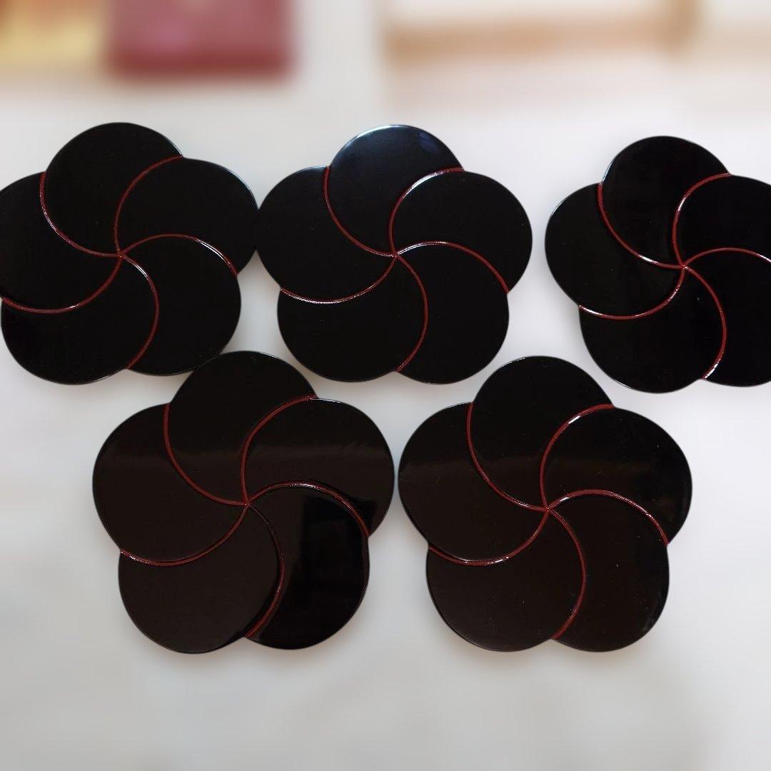 【昭和レトロ】漆器 菓子器（銘々皿）5個と和菓子用楊枝5本のセット