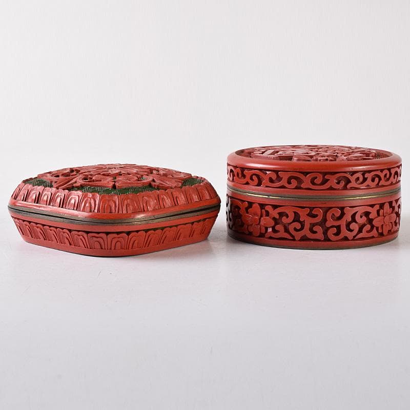 中国　剔紅　堆朱　内七宝　花文　香合　2点まとめて　D　R8207