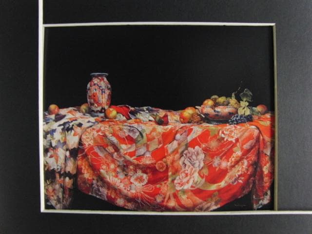 額賀加津己　「古布上の静物」、希少画集より、状態良好、新品高級額装付