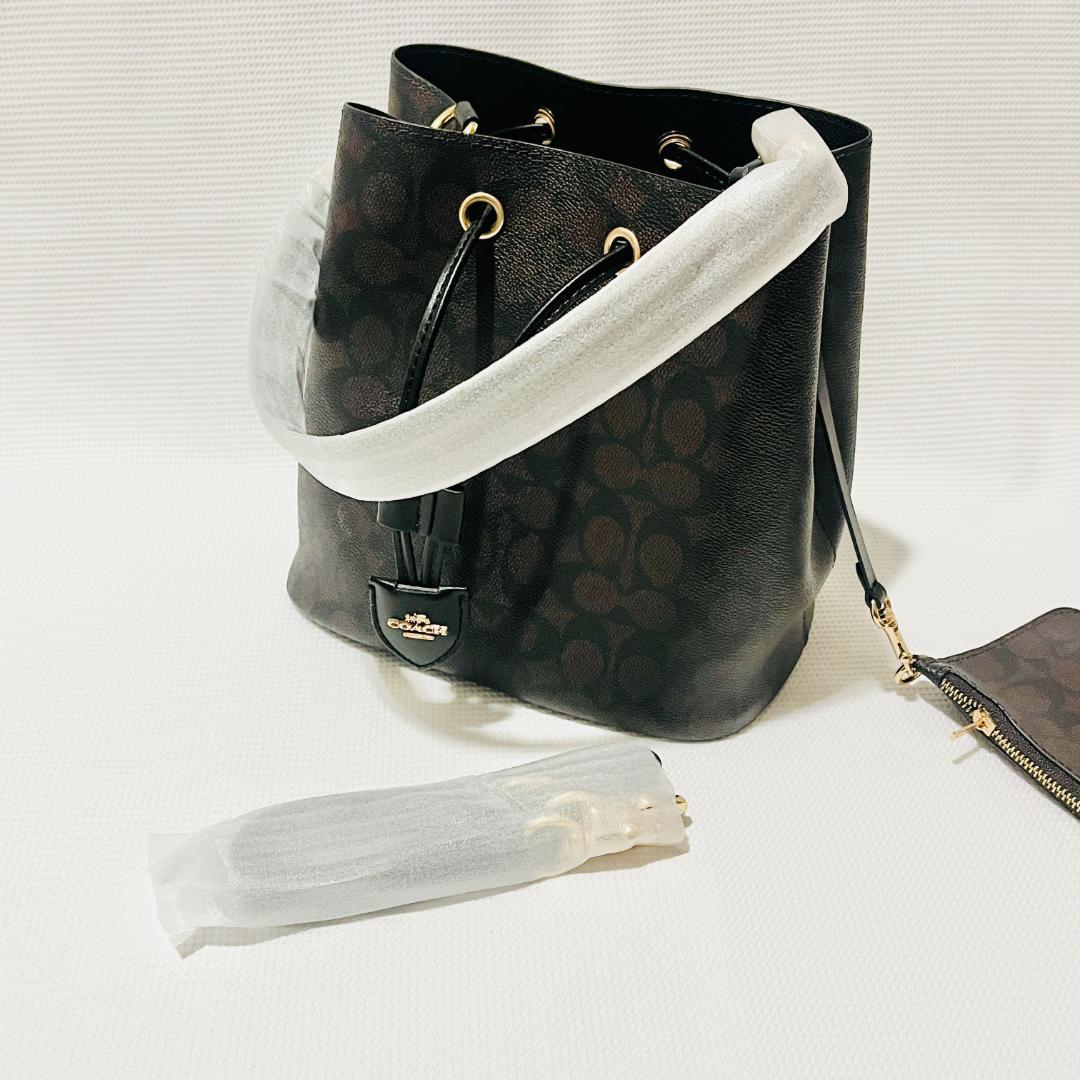 COACHコーチ シグネチャー ローアン バケット バッグ ブラウン キャンバス