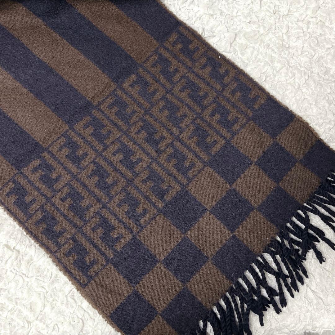フェンディ　FENDI ズッカ柄　ブラウン ストライプ マフラー　ウール