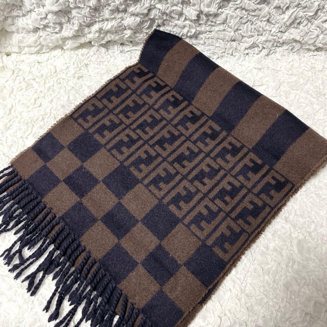 フェンディ　FENDI ズッカ柄　ブラウン ストライプ マフラー　ウール