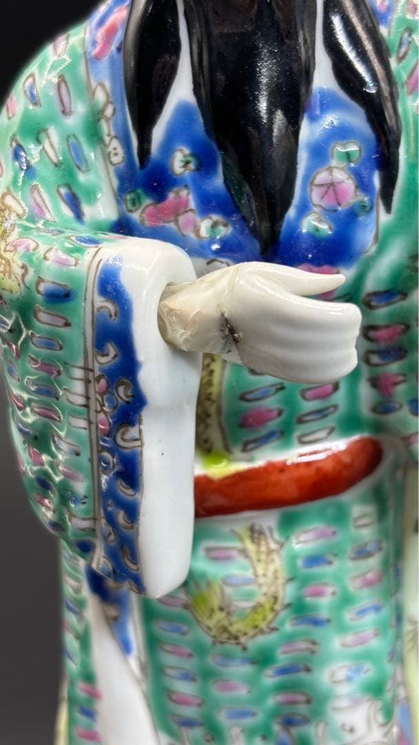 中国美術 古玩 色絵陶人形 陶器人形 高さ約26cm 置物 オブジェ 古董品