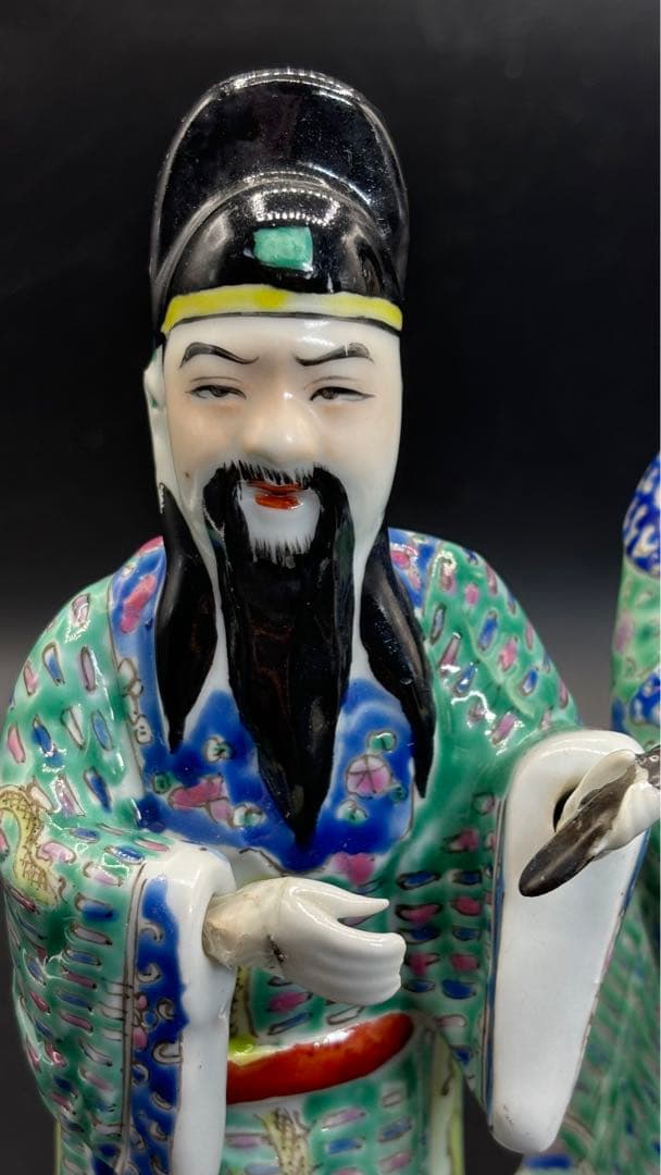 中国美術 古玩 色絵陶人形 陶器人形 高さ約26cm 置物 オブジェ 古董品