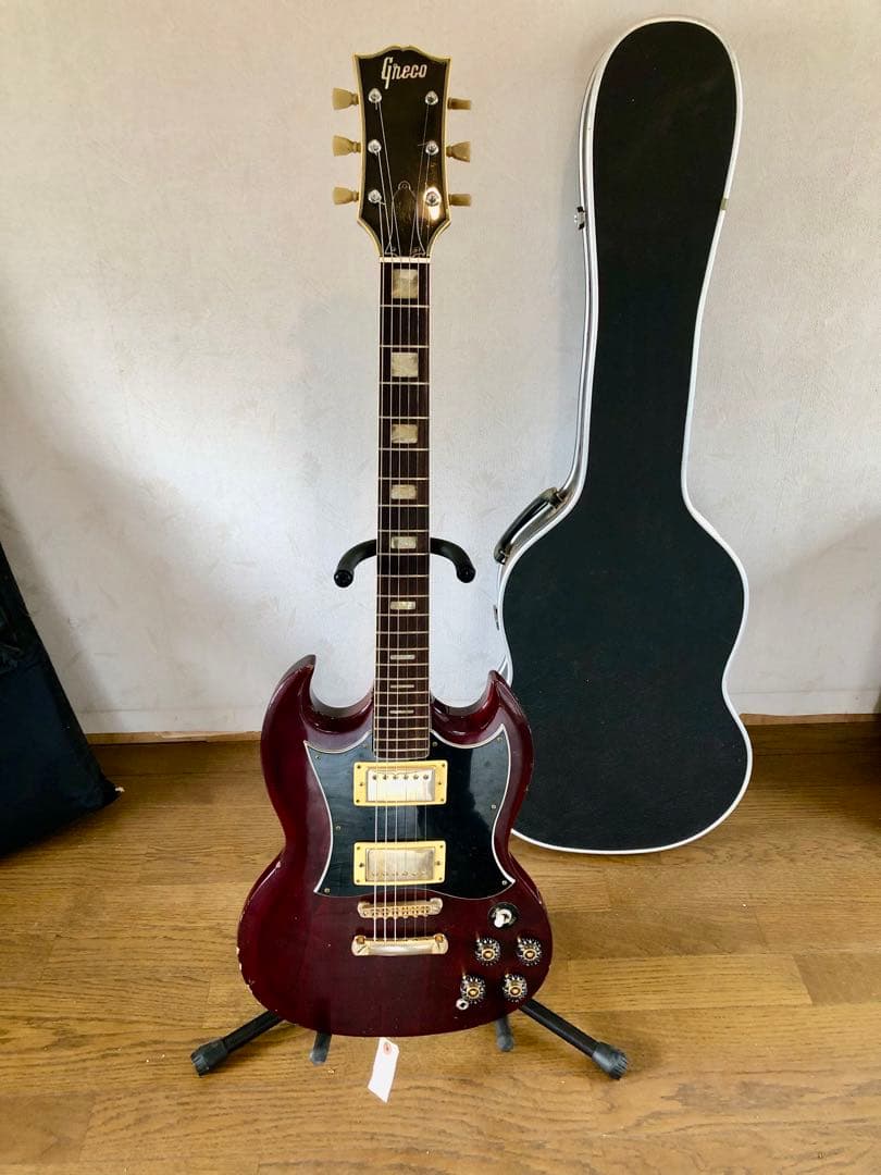 Greco エレキギター バーガンディ ハードケース付き　ワインレッド