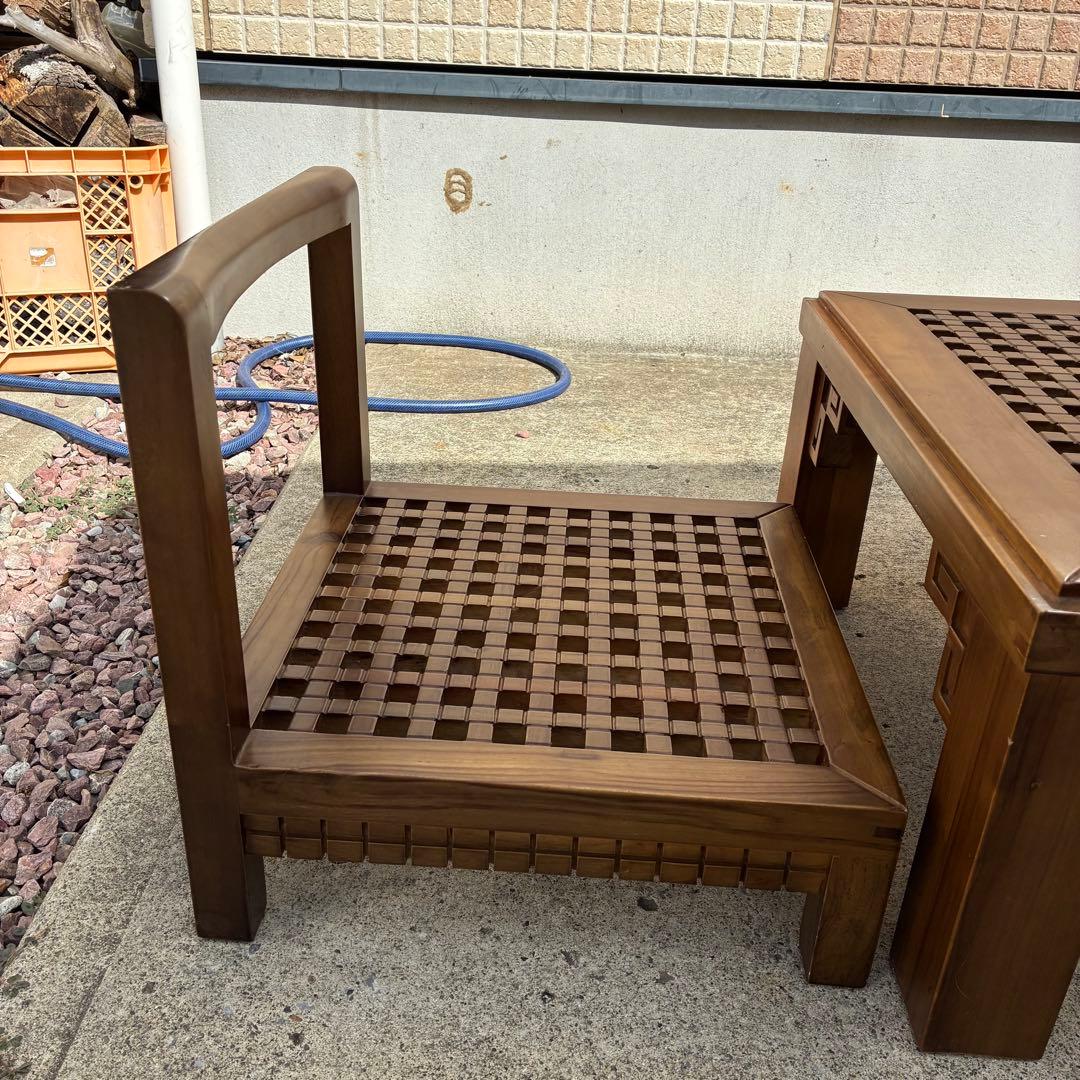 ローテーブル　ローチェア2脚セット　コーヒーテーブル　アンティーク　アジアン