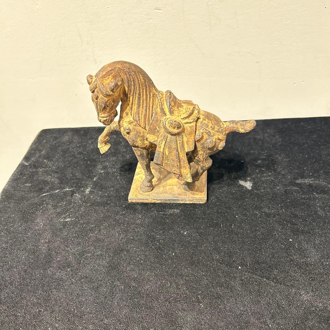 清朝期　紅穂 紅鞍 彫刻文様　清供雅玩　鉄製