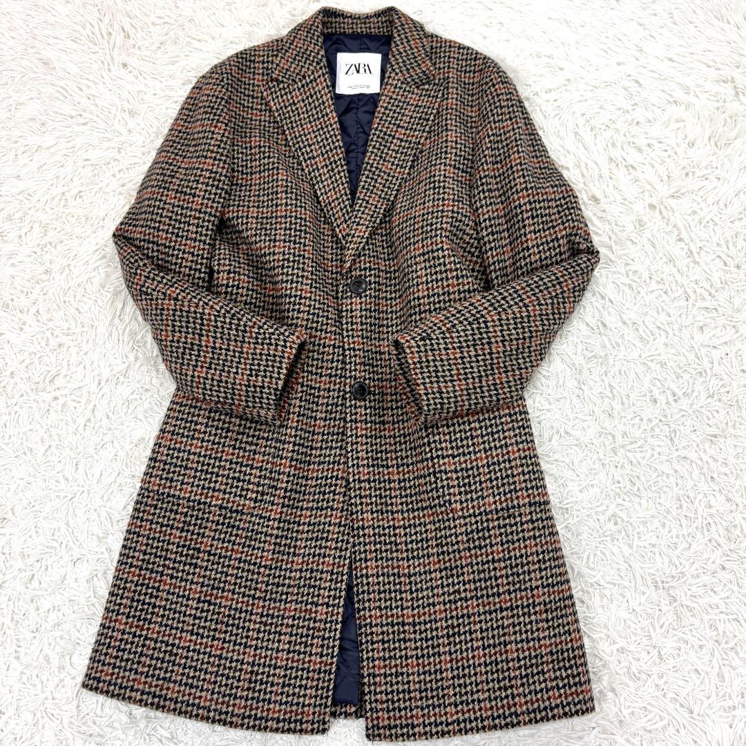 希少　ザラ　チェスターコート　イタリア製　高級生地メーカー　千鳥柄　キルティング