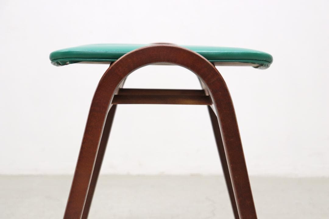秋田木工 剣持勇 ビーチ材 スタッキングスツール No.202 レトロ 緑