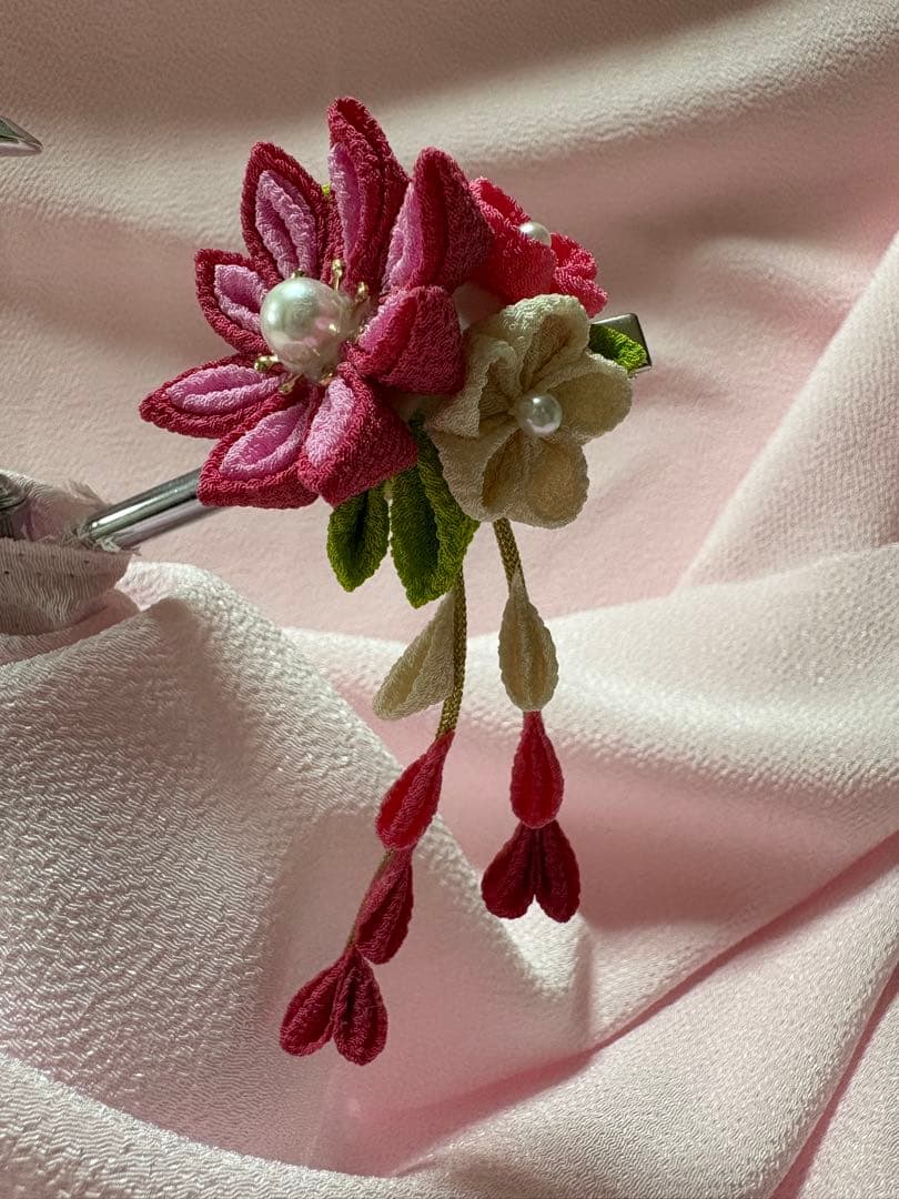 ★新作★完成品☆犬服☆つまみ細工帯飾り付き 犬用着物Sサイズ女の子 華 グリーン