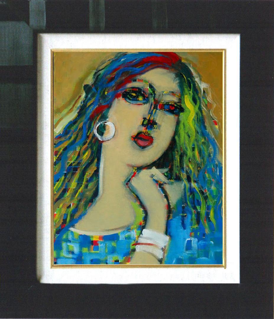 油絵 菅家令子 絵 絵画 インテリア 額付(黒) F6-080212 人物 女性