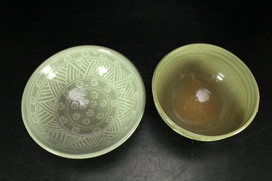 茶道具 朝日 刷毛目茶碗 阿漕 三嶋茶碗 二件(K-A991)