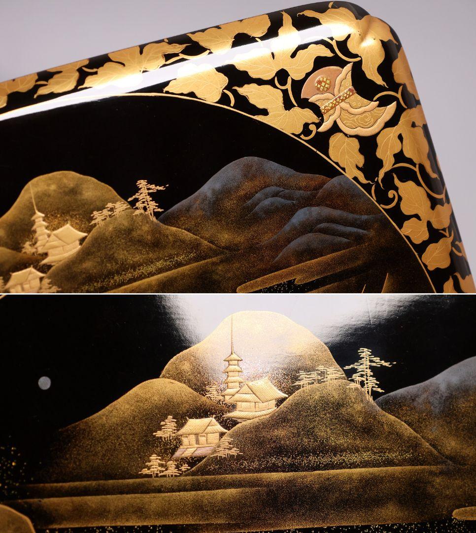 【MA698】加賀蒔絵 饅羹重 楼閣山水楽器唐草 金蒔絵 木製 饅頭箱 菓子器