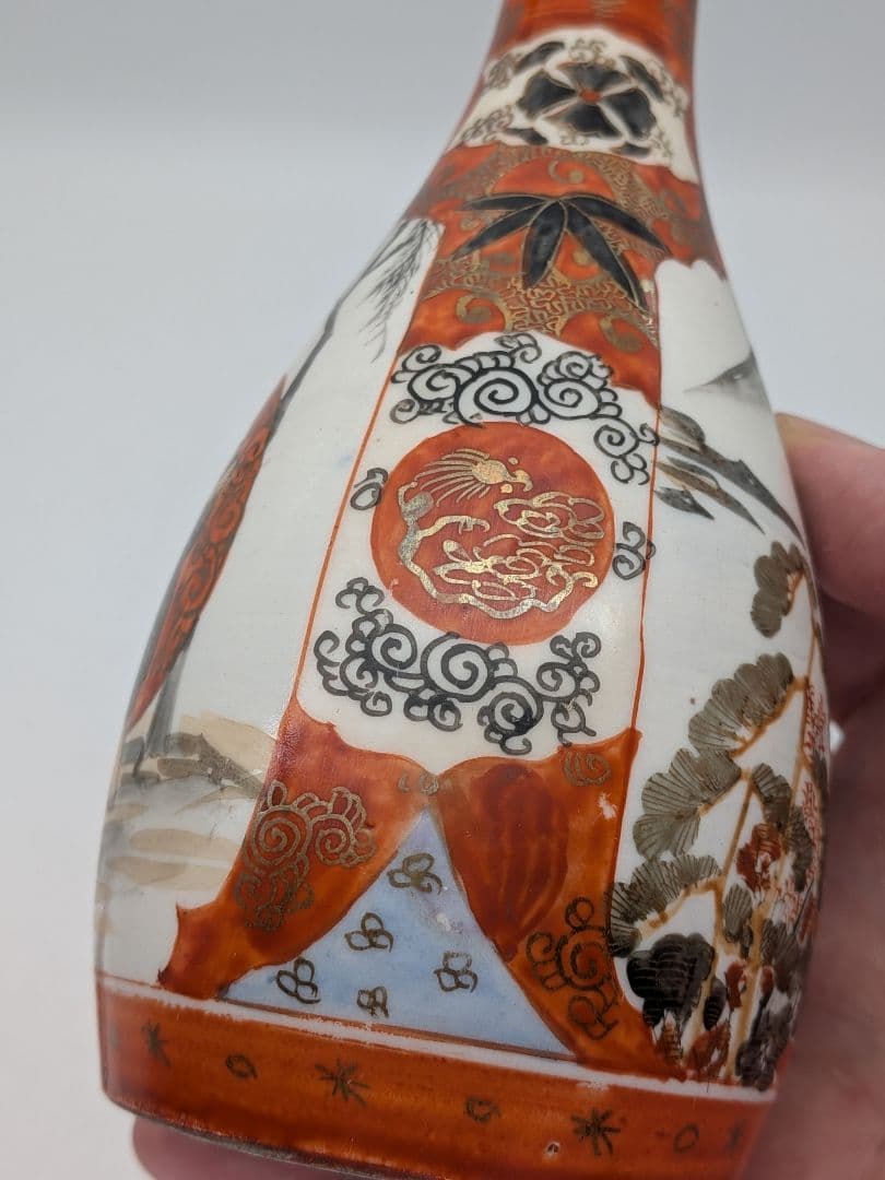 明治～昭和初期 九谷焼 赤絵徳利一対 時代箱 とっくり 酒器 食器 一輪挿し花入