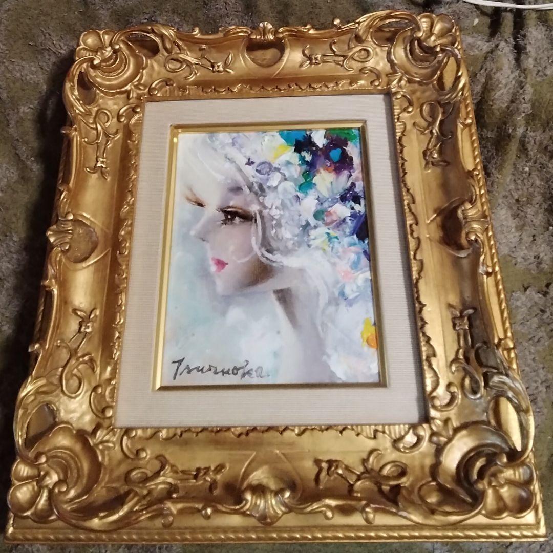 鶴岡義雄　真作油彩キャンバス0号額少し欠け号60万号190万絵18cm14cm