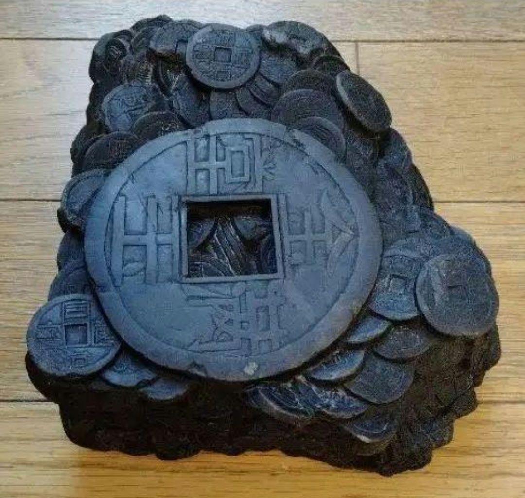中国骨董旧蔵書道古名硯【金玉満堂】中国清の時代同治細工彫刻古錢図端渓老坑水巌名硯
