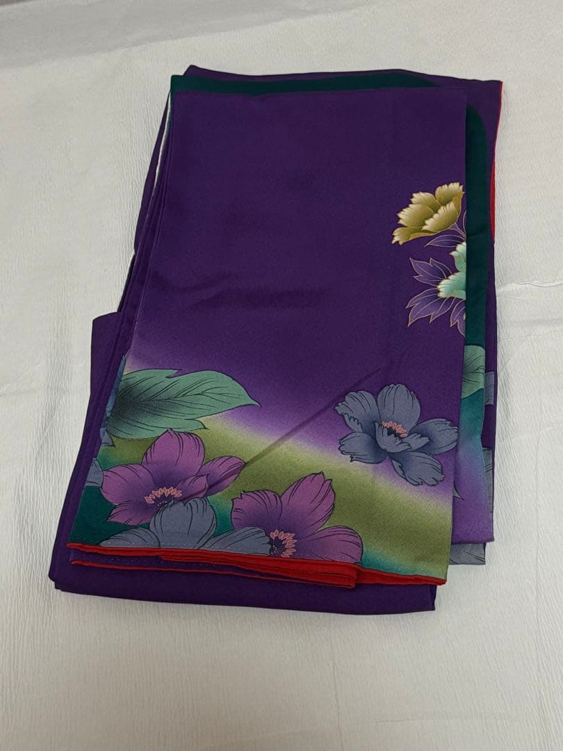 [美品] ヴィンテージ　本振袖　正絹　紫　緑　高身長　成人式　結婚式　礼装