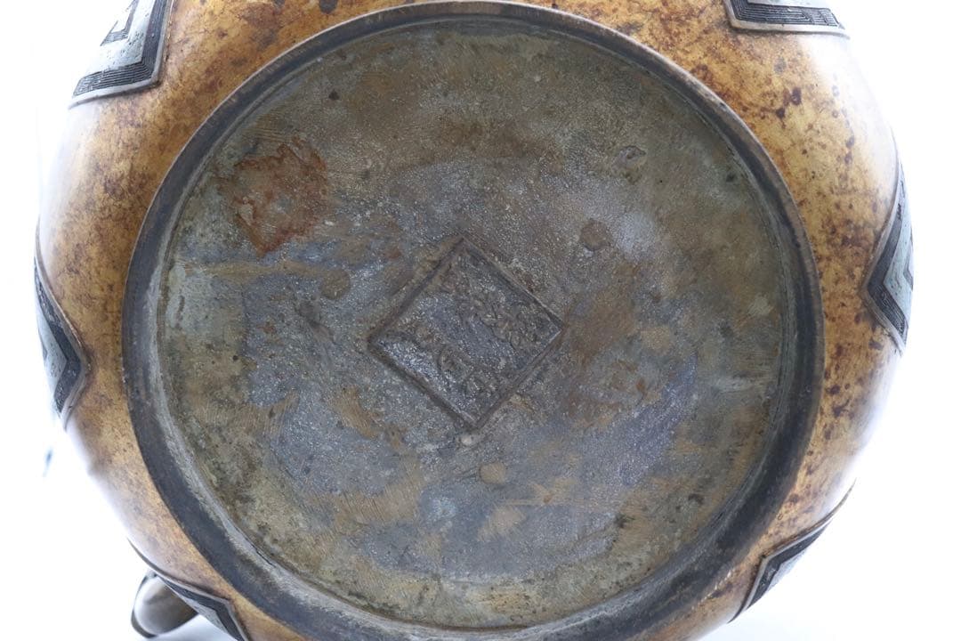 中国　七宝焼　渡金象耳葵龍紋簋　在銘　送料込み251217