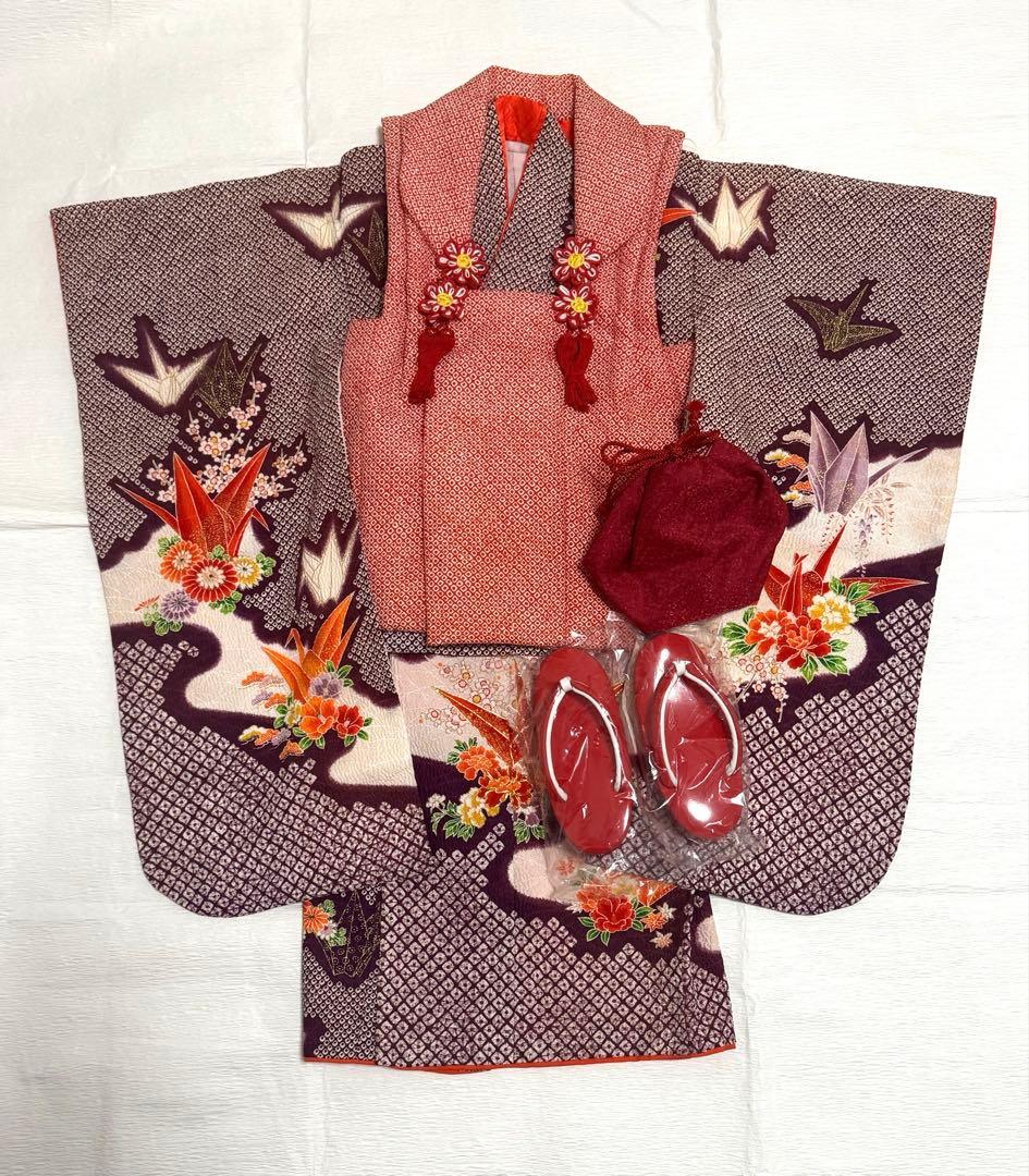 七五三✴︎絞り　鶴柄3歳　お被布フルセット